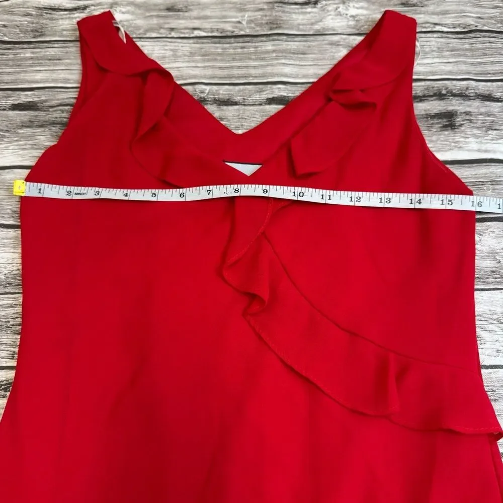 VTG 90s Breakin Loose Women's Red Faux Wrap Dress Mini Ruffle 9/10 - Picture 8 of 13